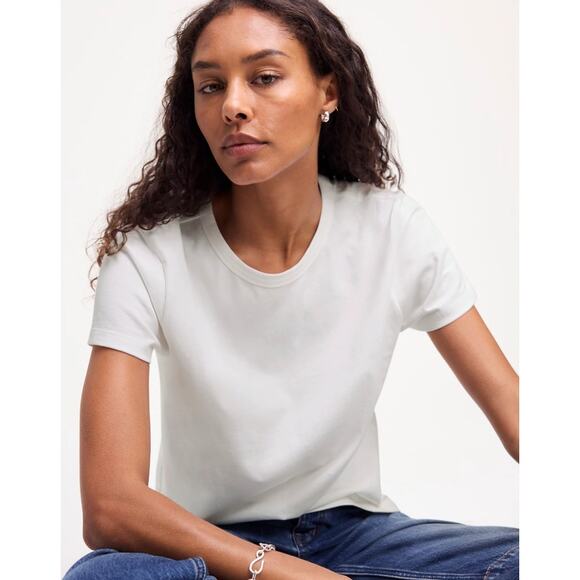 Madewell The Perfect Crewneck Tee SZ L White Jersey Cotton Short Sleeve Pullover - Picture 2 of 9